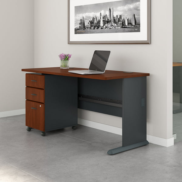 Bush Business Furniture Series A 60W Desk with Mobile File Cabinet | Hansen Cherry