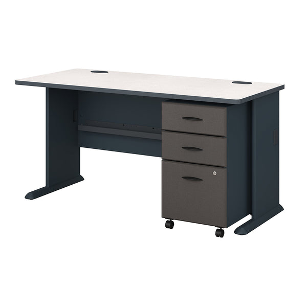 Bush Business Furniture Series A 60W Desk with Mobile File Cabinet | Slate/White Spectrum