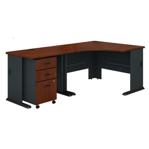 Bush Business Furniture Series A 48W Corner Desk with 36W Return and Mobile File Cabinet | Hansen Cherry