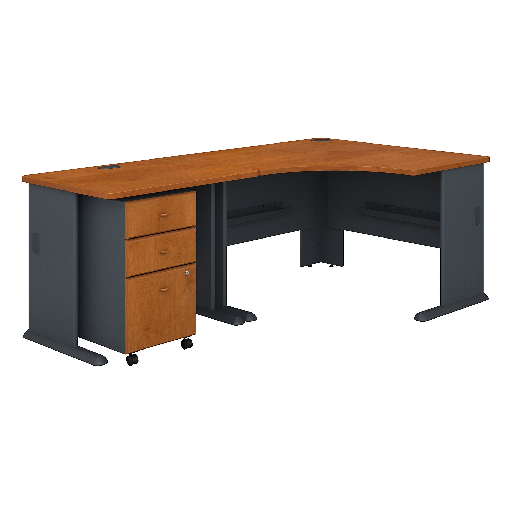 Bush Business Furniture Series A 48W Corner Desk with 36W Return and Mobile File Cabinet | Natural Cherry/Slate
