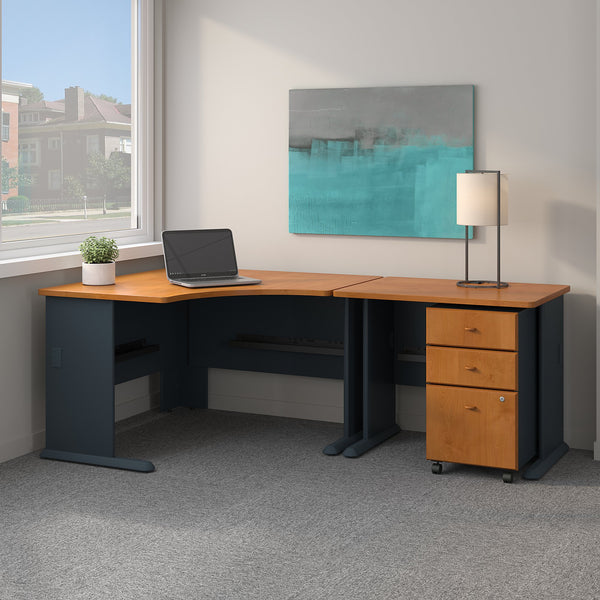 Bush Business Furniture Series A 48W Corner Desk with 36W Return and Mobile File Cabinet | Natural Cherry/Slate