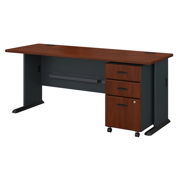 Bush Business Furniture Series A 72W Desk with Mobile File Cabinet | Hansen Cherry/Galaxy