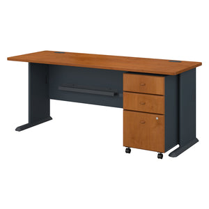 Bush Business Furniture Series A 72W Desk with Mobile File Cabinet | Natural Cherry/Slate