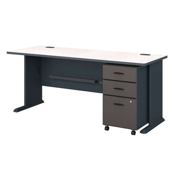 Bush Business Furniture Series A 72W Desk with Mobile File Cabinet | Slate/White Spectrum