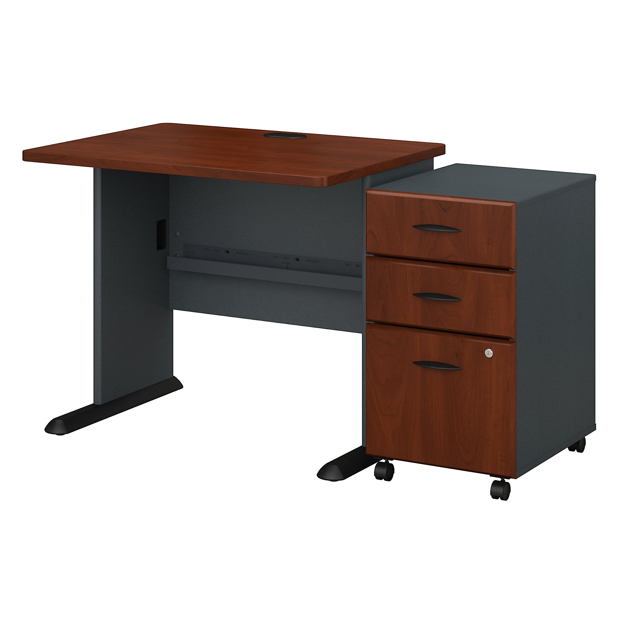Bush Business Furniture Series A 36W Desk with Mobile File Cabinet | Hansen Cherry/Galaxy