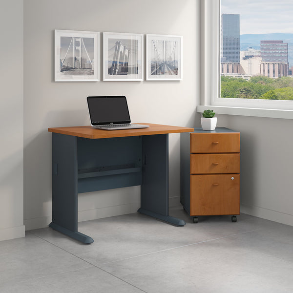 Bush Business Furniture Series A 36W Desk with Mobile File Cabinet | Natural Cherry/Slate