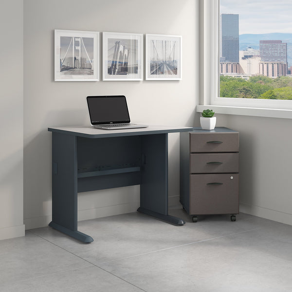 Bush Business Furniture Series A 36W Desk with Mobile File Cabinet | Slate/White Spectrum