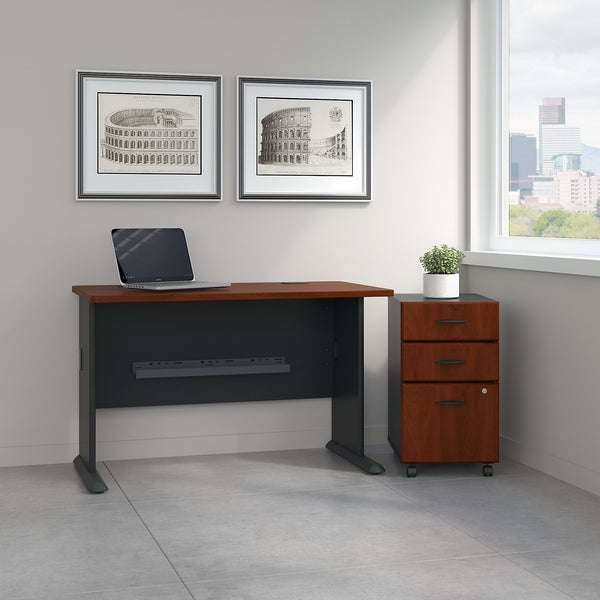 Bush Business Furniture Series A 48W Desk with Mobile File Cabinet | Hansen Cherry/Galaxy