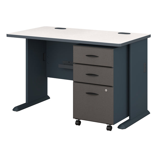 Bush Business Furniture Series A 48W Desk with Mobile File Cabinet | Slate/White Spectrum