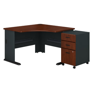 Bush Business Furniture Series A 48W Corner Desk with Mobile File Cabinet | Hansen Cherry/Galaxy