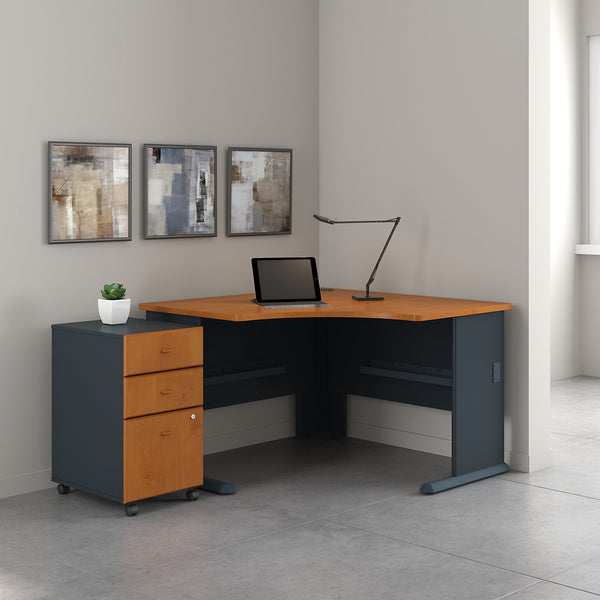 Bush Business Furniture Series A 48W Corner Desk with Mobile File Cabinet | Natural Cherry