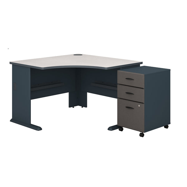 Bush Business Furniture Series A 48W Corner Desk with Mobile File Cabinet | Slate/White Spectrum