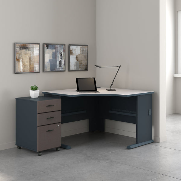 Bush Business Furniture Series A 48W Corner Desk with Mobile File Cabinet | Slate/White Spectrum