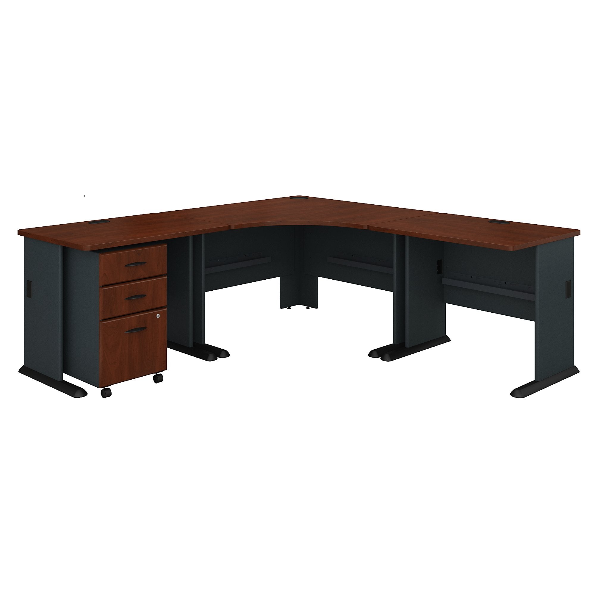 Bush Business Furniture Series A 84W x 84D Corner Desk with Mobile File Cabinet | Hansen Cherry/Galaxy