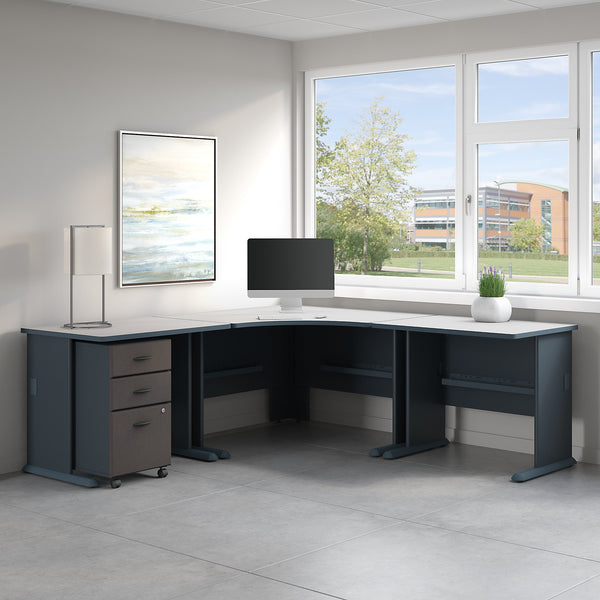 Bush Business Furniture Series A 84W x 84D Corner Desk with Mobile File Cabinet | Slate/White Spectrum