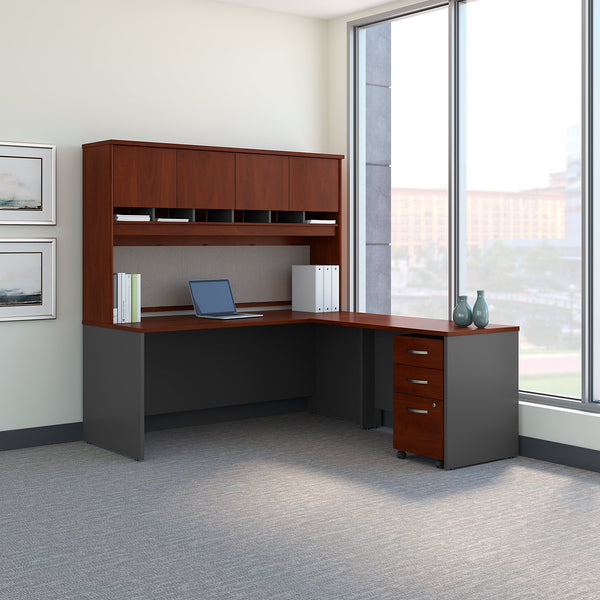 Bush Business Furniture Series C 72W L Shaped Desk with Hutch and Mobile File Cabinet | Hansen Cherry/Graphite Gray