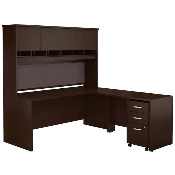 Bush Business Furniture Series C 72W L Shaped Desk with Hutch and Mobile File Cabinet | Mocha Cherry