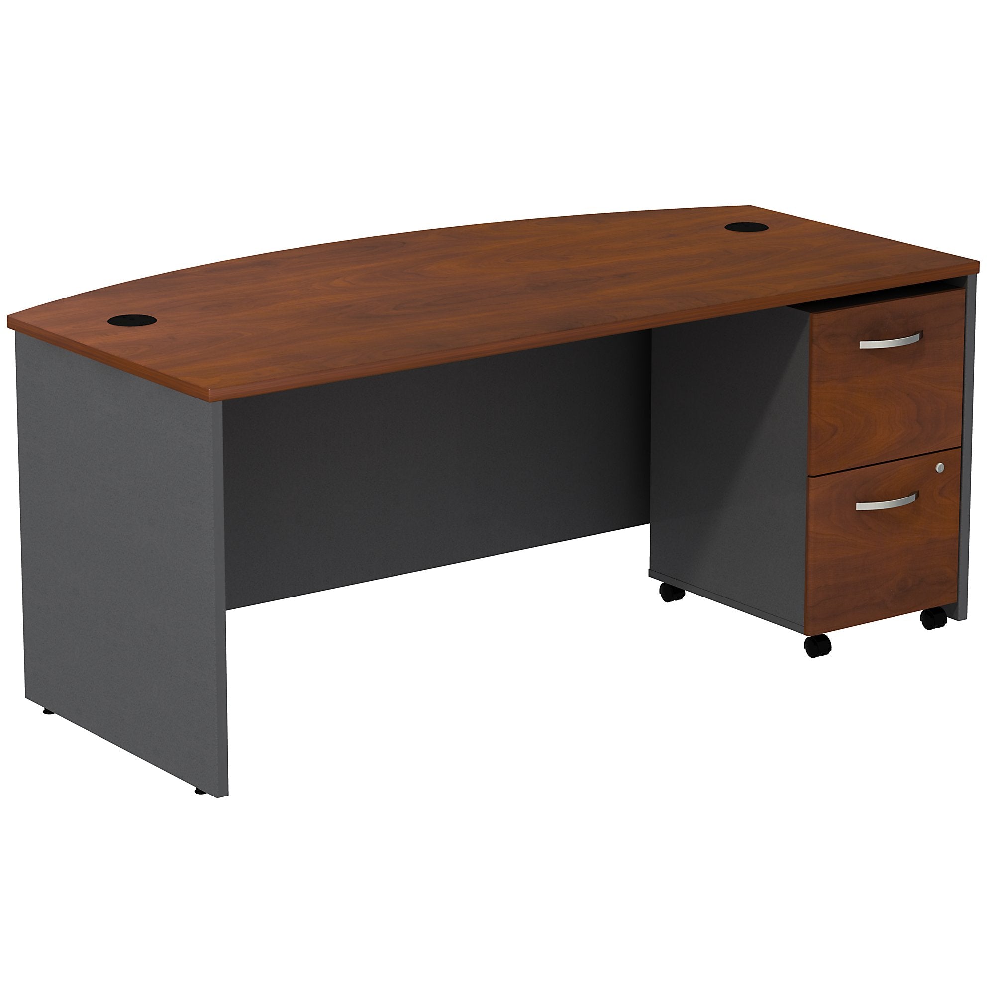 Bush Business Furniture Series C Bow Front Desk with 2 Drawer Mobile Pedestal | Hansen Cherry/Graphite Gray