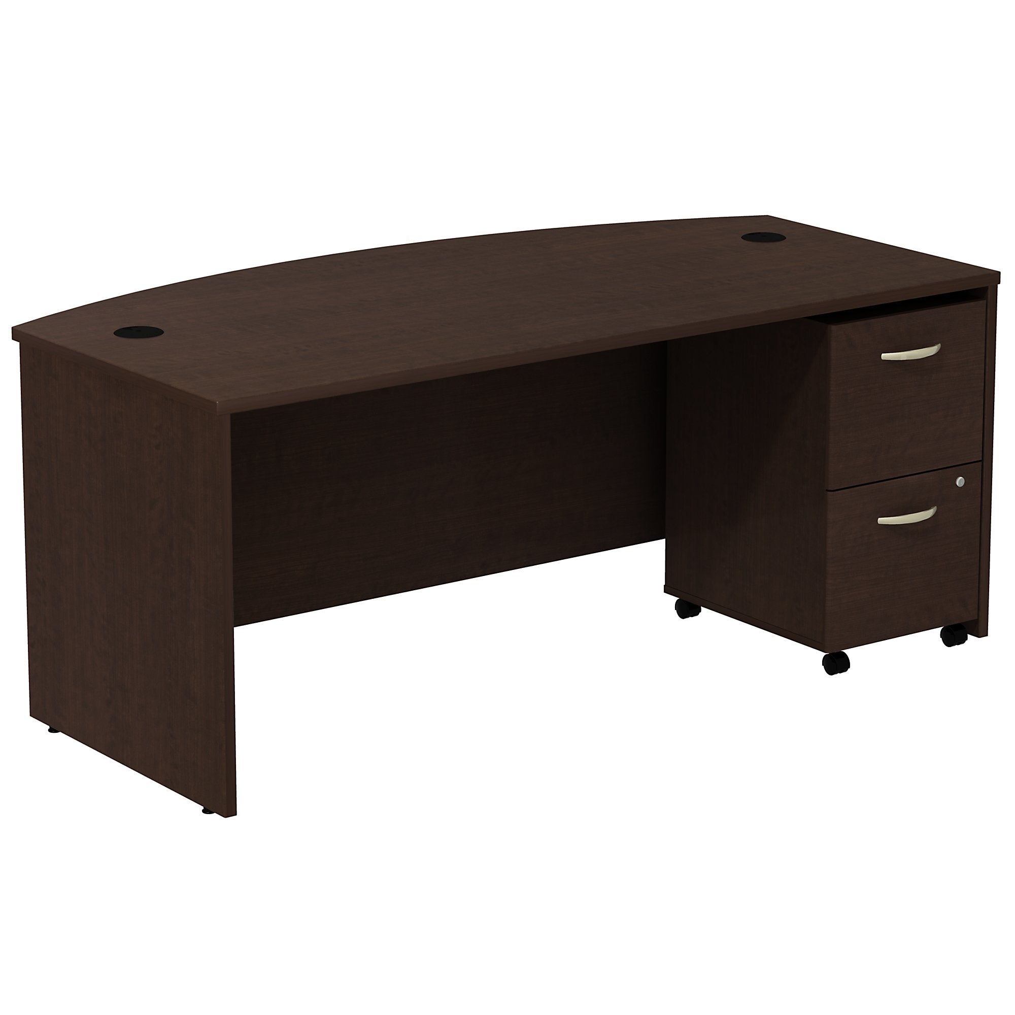 Bush Business Furniture Series C Bow Front Desk with 2 Drawer Mobile Pedestal | Mocha Cherry