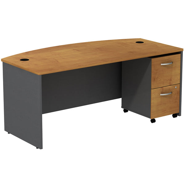 Bush Business Furniture Series C Bow Front Desk with 2 Drawer Mobile Pedestal | Natural Cherry/Graphite Gray