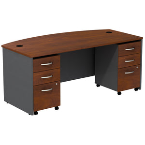 Bush Business Furniture Series C Bow Front Desk with (2) 3 Drawer Mobile Pedestals | Hansen Cherry