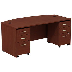 Bush Business Furniture Series C Bow Front Desk with (2) 3 Drawer Mobile Pedestals | Mahogany