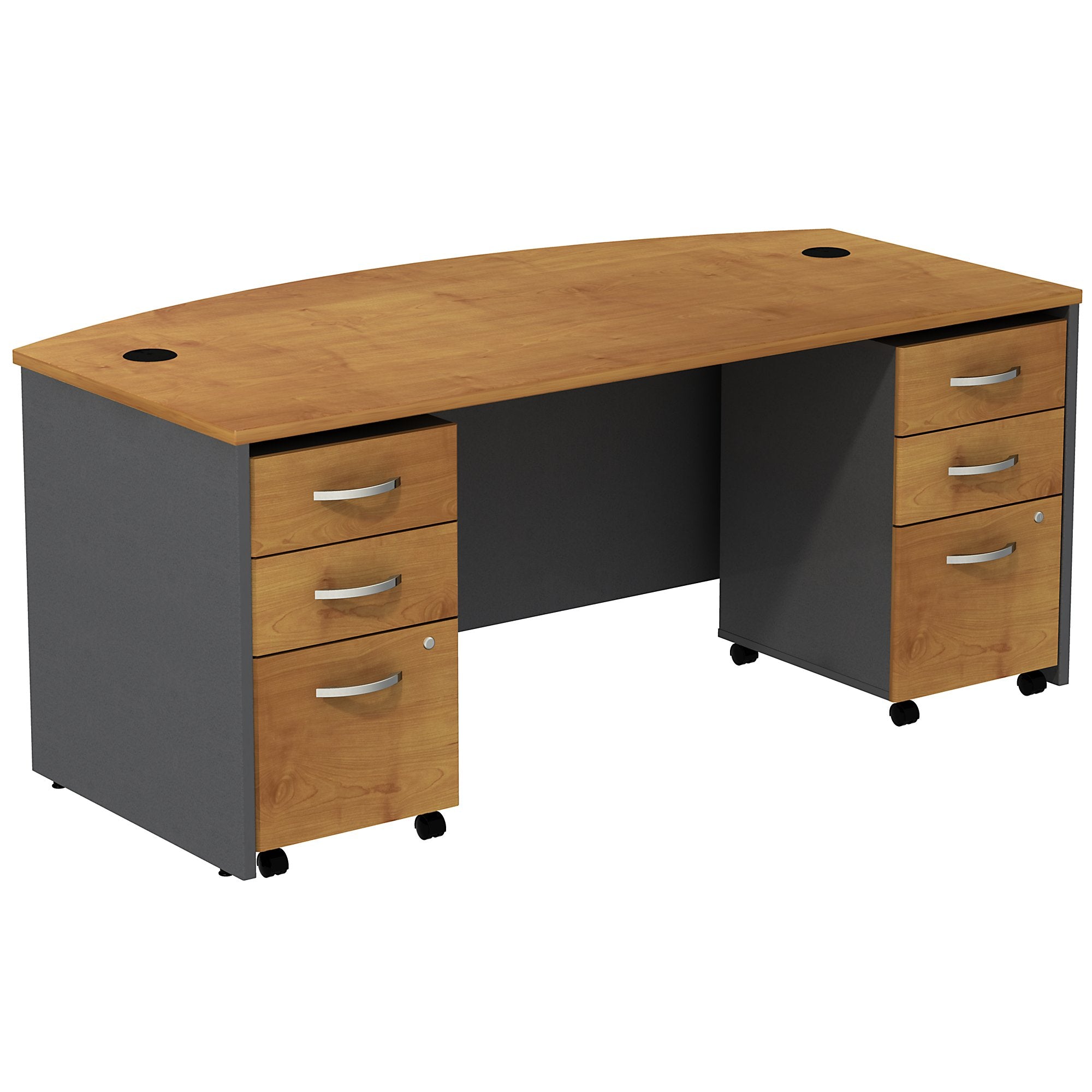 Bush Business Furniture Series C Bow Front Desk with (2) 3 Drawer Mobile Pedestals | Natural Cherry/Graphite Gray