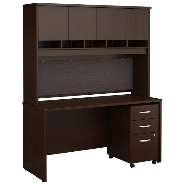 Bush Business Furniture Series C 60W x 24D Office Desk with Hutch and Mobile File Cabinet | Mocha Cherry