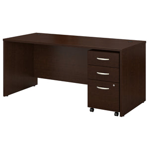 Bush Business Furniture Series C 66W x 30D Office Desk with Mobile File Cabinet | Mocha Cherry