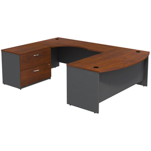 Bush Business Furniture Series C Bow Front Left Handed U Shaped Desk with 2 Drawer Lateral File Cabinet | Hansen Cherry/Graphite Gray