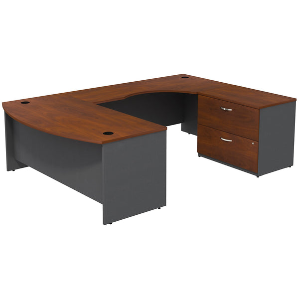 Bush Business Furniture Series C Bow Front Right Handed U Shaped Desk with 2 Drawer Lateral File Cabinet | Hansen Cherry/Graphite Gray