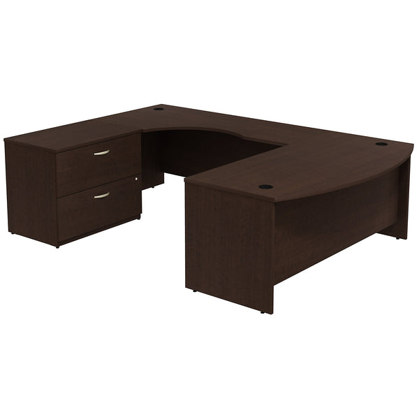 Bush Business Furniture Series C Bow Front Left Handed U Shaped Desk with 2 Drawer Lateral File Cabinet | Mocha Cherry