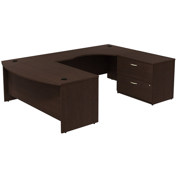 Bush Business Furniture Series C Bow Front Right Handed U Shaped Desk with 2 Drawer Lateral File Cabinet | Mocha Cherry