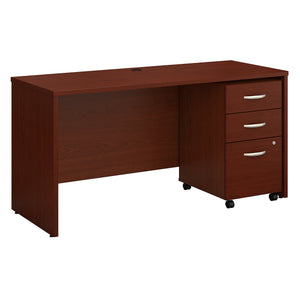 Bush Business Furniture Series C 60W x 24D Office Desk with Mobile File Cabinet | Mahogany