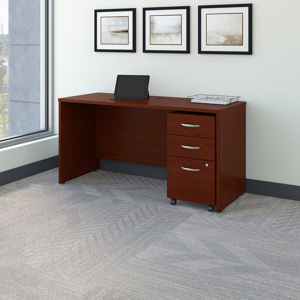 Bush Business Furniture Series C 60W x 24D Office Desk with Mobile File Cabinet | Mahogany