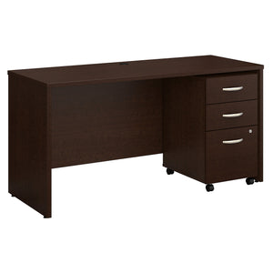 Bush Business Furniture Series C 60W x 24D Office Desk with Mobile File Cabinet | Mocha Cherry