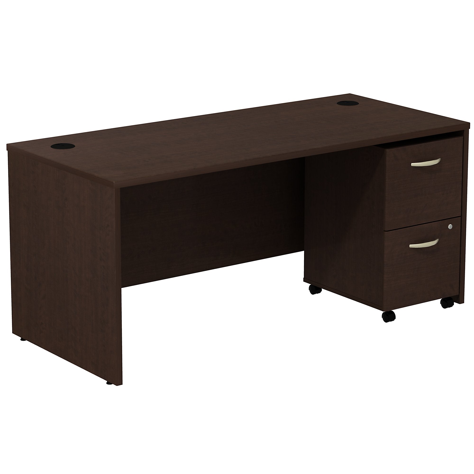 Bush Business Furniture Series C Desk with 2 Drawer Mobile Pedestal | Mocha Cherry