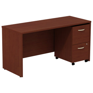 Bush Business Furniture Series C Desk Credenza with 2 Drawer Mobile Pedestal | Mahogany