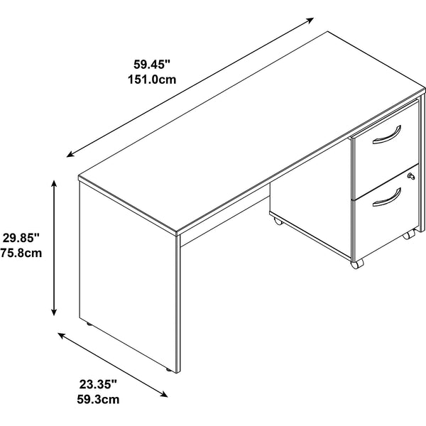 Bush Business Furniture Series C Desk Credenza with 2 Drawer Mobile Pedestal | Mahogany