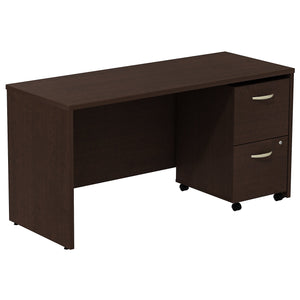 Bush Business Furniture Series C Desk Credenza with 2 Drawer Mobile Pedestal | Mocha Cherry