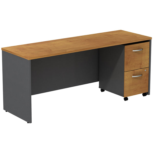 Bush Business Furniture Series C Desk Credenza with 2 Drawer Mobile Pedestal | Natural Cherry/Graphite Gray
