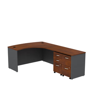 Bush Business Furniture Series C Bow Front Right Handed L Shaped Desk with 2 Mobile Pedestals | Hansen Cherry