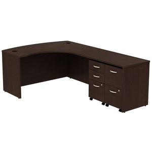 Bush Business Furniture Series C Bow Front Right Handed L Shaped Desk with 2 Mobile Pedestals | Mocha Cherry