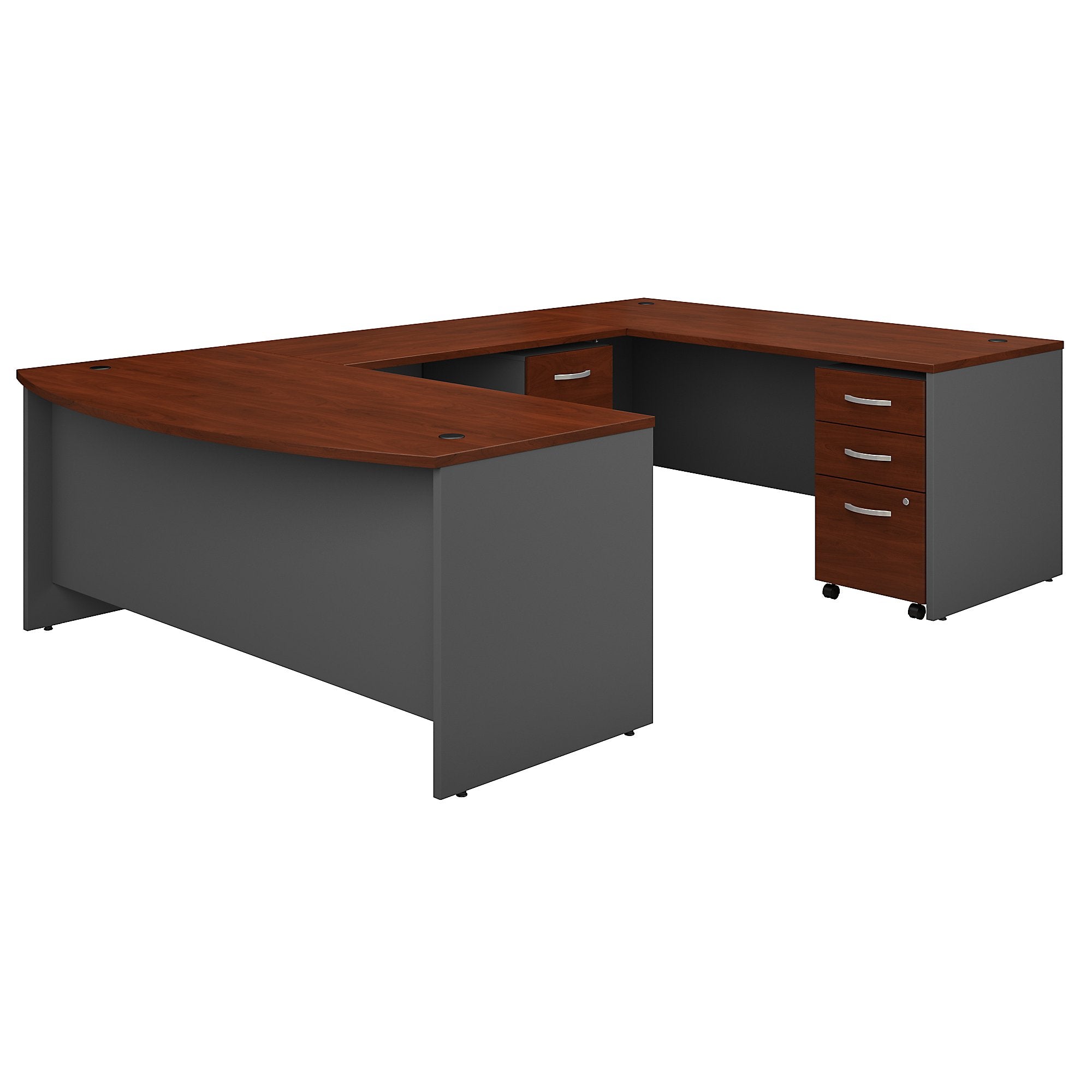 Bush Business Furniture Series C 72W x 36D Bow Front U Shaped Desk with Mobile File Cabinets | Hansen Cherry