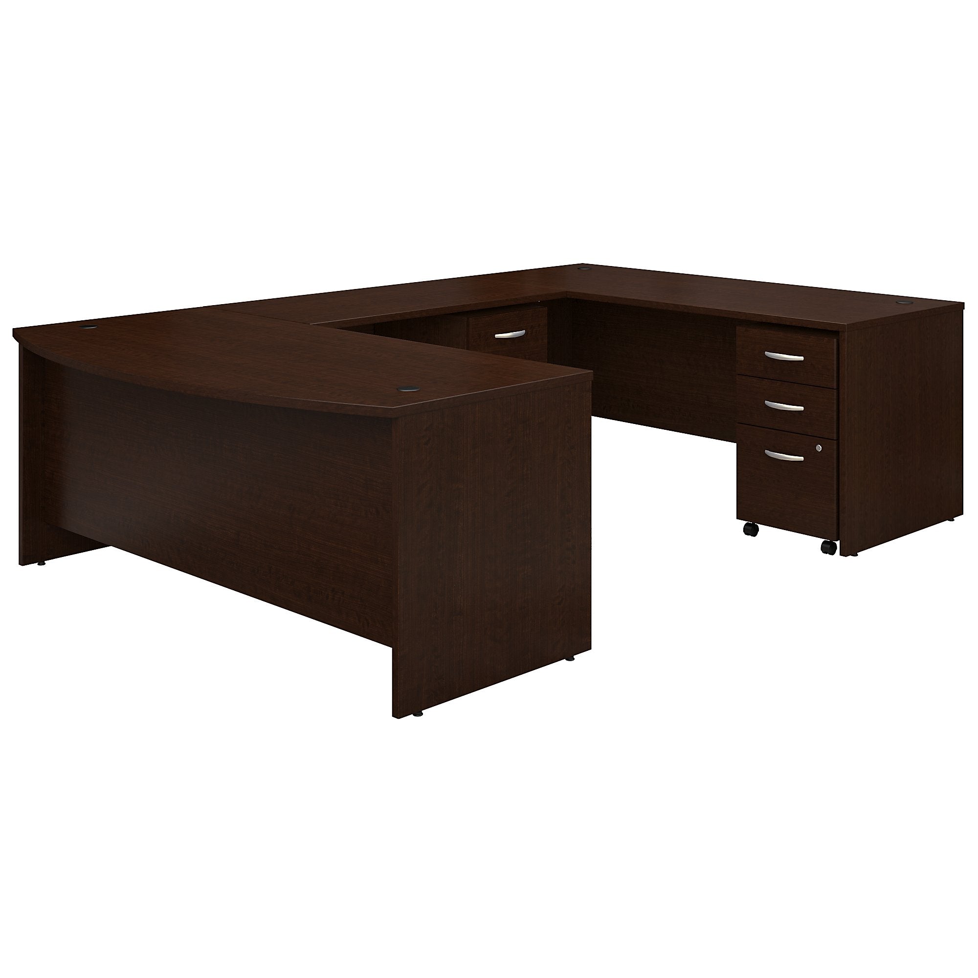 Bush Business Furniture Series C 72W x 36D Bow Front U Shaped Desk with Mobile File Cabinets | Mocha Cherry