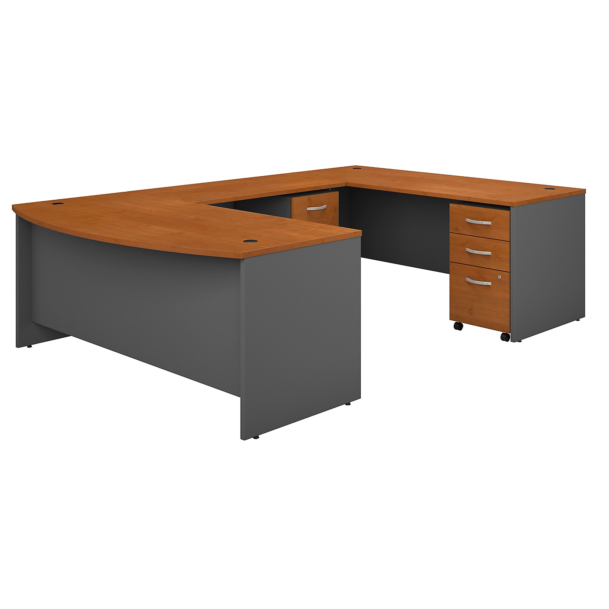Bush Business Furniture Series C 72W x 36D Bow Front U Shaped Desk with Mobile File Cabinets | Natural Cherry/Graphite Gray