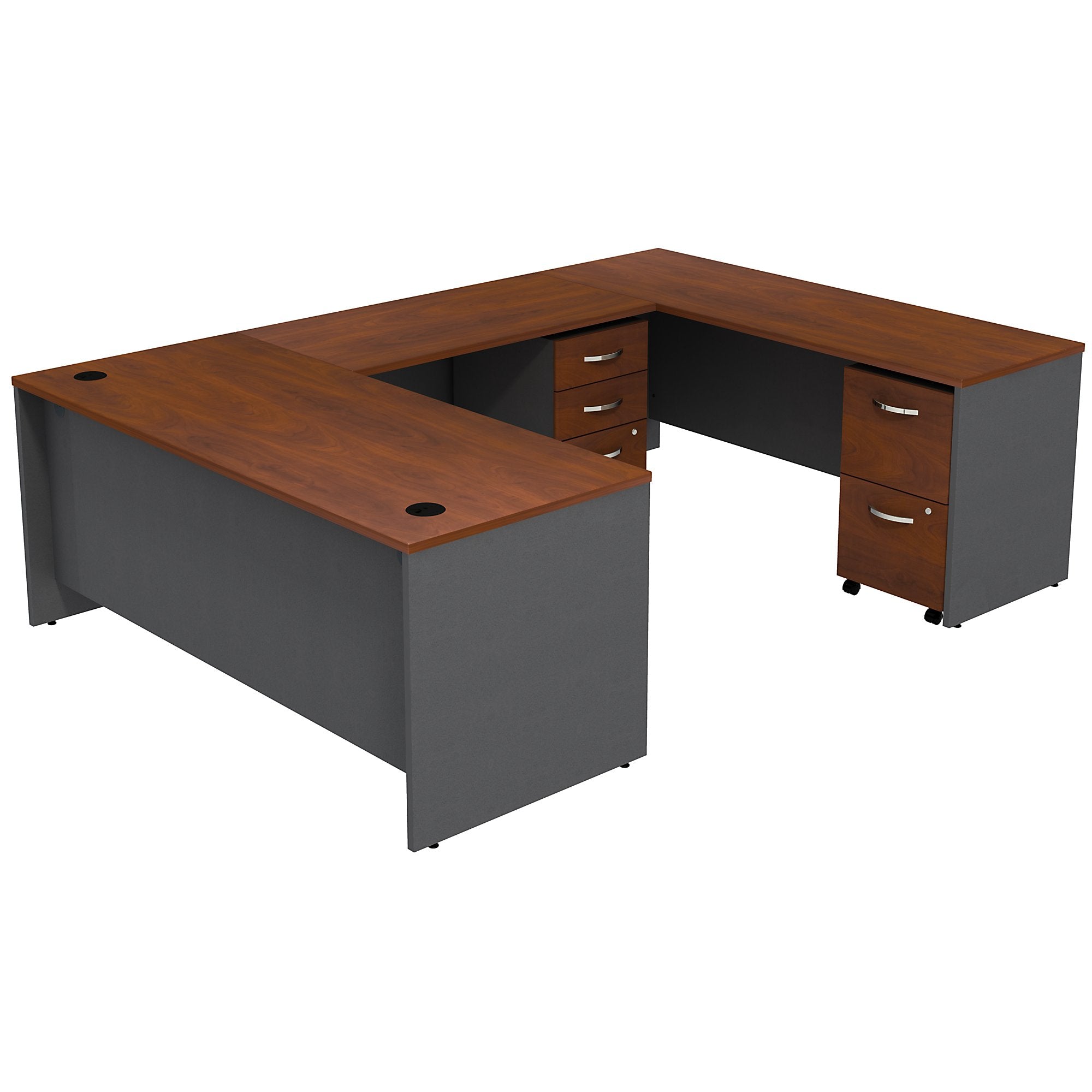 Bush Business Furniture Series C U Shaped Desk with 2 Mobile Pedestals | Hansen Cherry