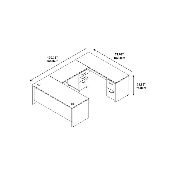 Bush Business Furniture Series C U Shaped Desk with 2 Mobile Pedestals | Hansen Cherry