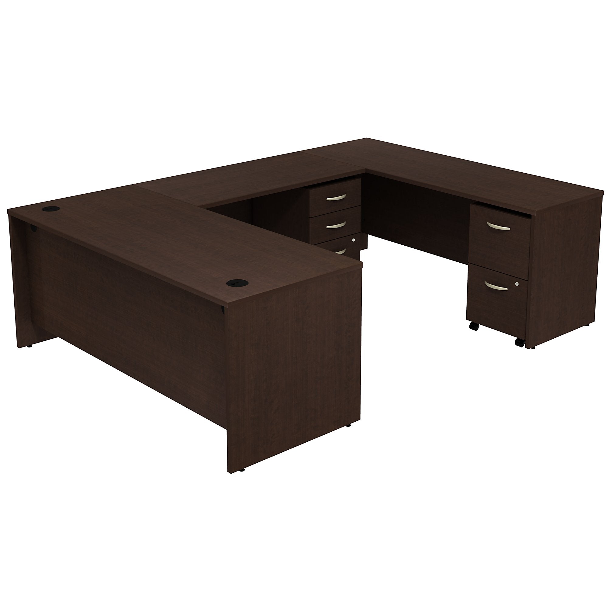 Bush Business Furniture Series C U Shaped Desk with 2 Mobile Pedestals | Mocha Cherry