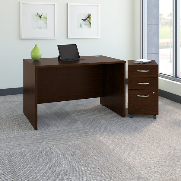 Bush Business Furniture Series C 48W x 30D Office Desk with Mobile File Cabinet | Mocha Cherry